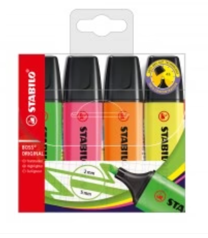 MARQUEUR FLUORESCENT STABILO BOSS POCH DE 4 70/4