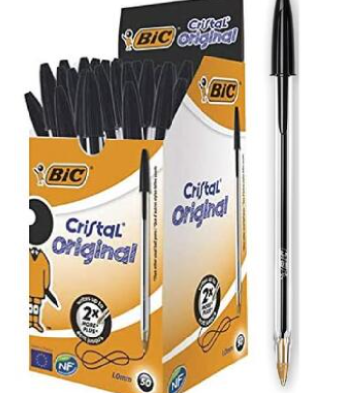 STYLO A BILLE NOIR BIC CRISTAL BOITE DE 50