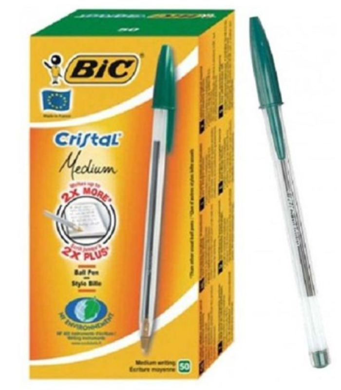 STYLO A BILLE VERT BIC CRISTAL BOITE DE 50