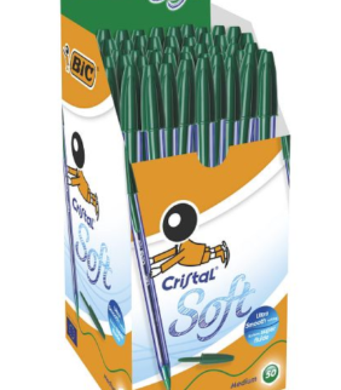 STYLO A BILLE VERT BIC SOFT BOITE DE 50