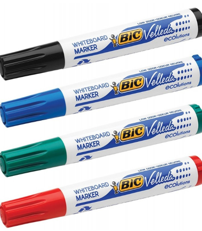 POCHETTE 4X MARQUEURS TABLEAU EFFAÇABLES BIC VELLEDA 1701 POINTE OGIVE